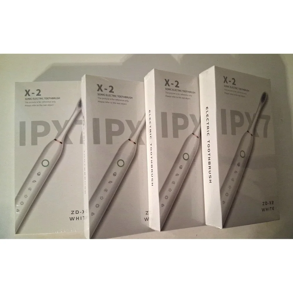 Lot of 4 X-2 IPX7 Sonic Electric Toothbrushes White New